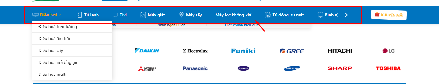 Lựa chọn trên thanh Menu